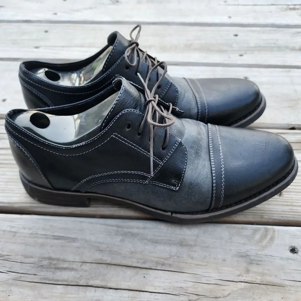 Steve Madden P Camrin Black Grey Mens Size 10M Black Leather/Canvas Cap Toe Shoe